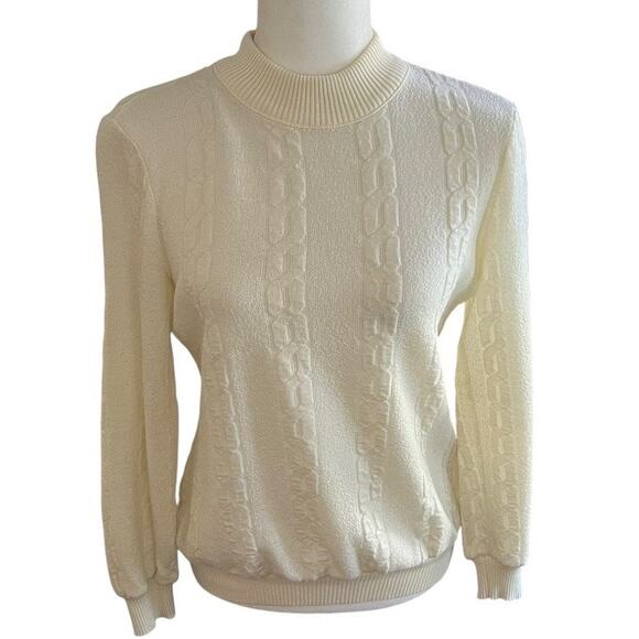 80s/90s Bay Harbour Cream Mock Neck Sweater Zip Back Knit Size M Coastalchic - Picture 1 of 16